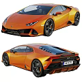 Orange Sports Car With Front Rear Side Views And Sleek Aerodynamic Design