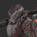 Futuristic Mechanical Game Movie Character With Red Glowing Armor And Weapon