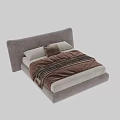 Modern Double Bed With Curved Light Beige Headboard White Sheets And Brown Blankets 3d model