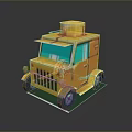 Yellow Cartoon Style Tank Model With Green Windows Block Turret And Dark Background Reflection