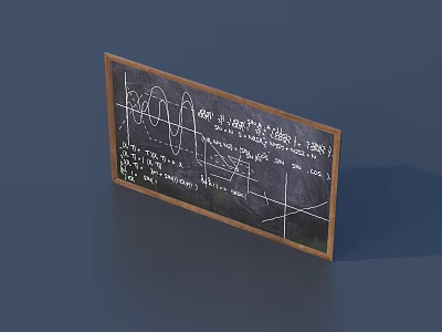 Blackboard Wall Hanging With Wooden Frame Mathematical Formulas And Geometric Figures 3d model