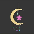 Golden Crescent Moon Clothing Accessory With Pink Star And Colorful Beads