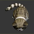 Stuffed Cat With Brown White Stripes Yellow Eyes Pink Ears Sitting On Dark Background Reflection