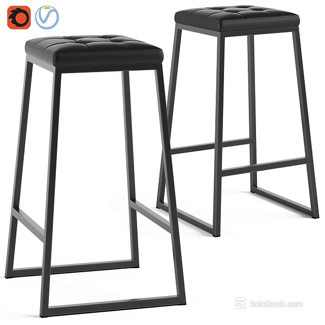 Modern Black Bar Stools With Upholstered Seat And Metal Frame 3d model 