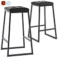 Modern Black Bar Stools With Upholstered Seat And Metal Frame