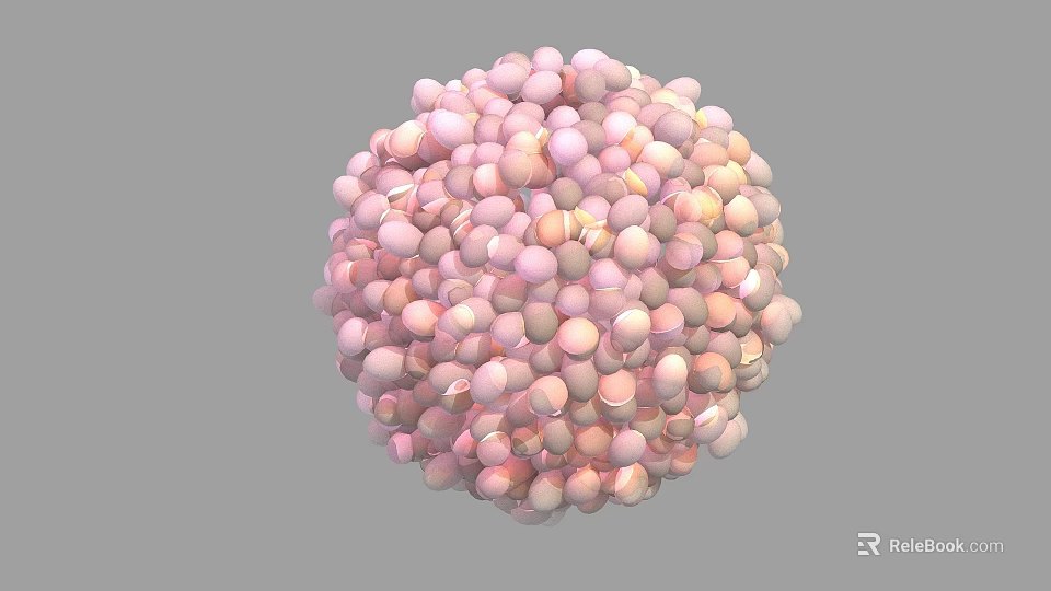 Aquatic Plants With Pink And White Round Particles In Spherical Shape On Grey Background 3d model 