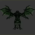 Green Winged Monster Game Movie Character With Tentacled Head And Scaly Body