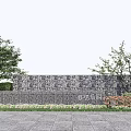 Stone Feature Wall Surrounded By Trees And Greenery With Paved Ground 3d model