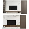 Modern TV Background Wall Design With Marble Panel And Floating Shelves 3d model