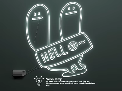 Decorative Neon Lamp Set with Cartoon Design Hello Text and Smiley Face for Indoor Decor 3d model