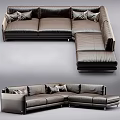Spacious Brown Leather Sectional Sofa With Decorative Pillows And Modern Design 3d model