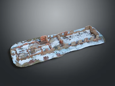 Scenic Winter Landscape With Ancient Ruins And Snow Covered Stone Walls 3d model