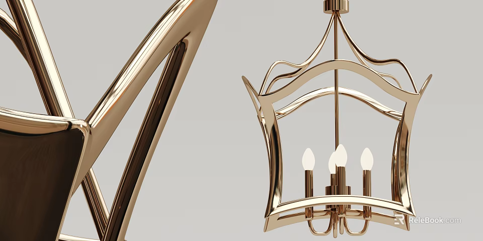 Stylish Modern Gold Metal Chandelier Featuring Curved Frame And Multiple Light Arms 3d model 