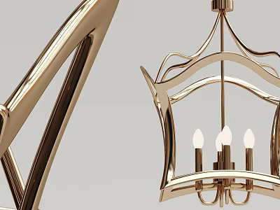 Stylish Modern Gold Metal Chandelier Featuring Curved Frame And Multiple Light Arms 3d model