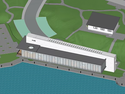 Modern Waterfront Boutique Guesthouse Architectural Design With Glass Facade And Green Surroundings 3d model