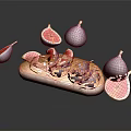 Fresh Ripe Whole and Sliced Figs Arranged on Bread on Dark Reflective Surface