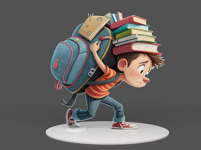 role student juvenile heavy academic burden sad juvenile cartoon character cartoon character film and television character hand-held silhouette 3d model