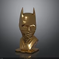 Golden Female Bust Sculpture With Bat Like Ears Helmet On Dark Background