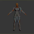 Standing Armored Character With Golden Hair Silver Blue Armor Cape And Metallic Guards