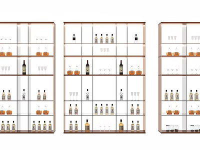Modern Wine Cabinet With Glass Doors And Multiple Shelves For Wine Bottles And Glasses 3d model