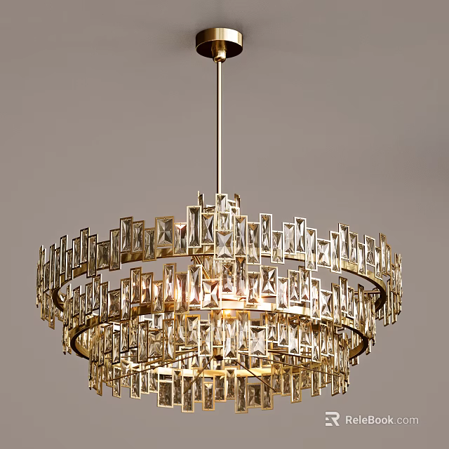 Elegant Modern Golden Chandelier With Multi Layer Circular Geometric Frame Design 3d model