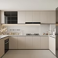 Modern Kitchen Interior Design With Light Cabinets White Countertop And Stainless Steel Refrigerator