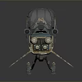 3D Rendered Vintage Industrial Mechanical Weapon With Metal Frame Blue Brown Components And Worn Details