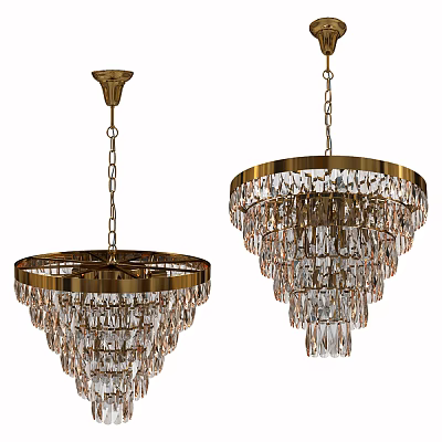 Luxurious Crystal Chandeliers With Gold Frame And Hanging Crystal Pendants 3d model