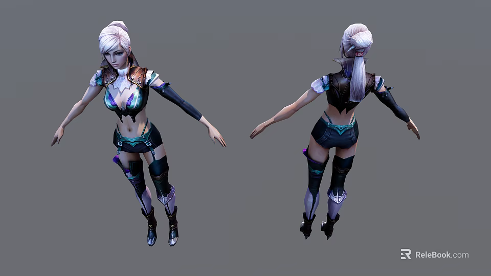 Game Movie Female Character with White Hair Blue Black Outfit Armor and Shorts 3d model