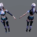 Game Movie Female Character with White Hair Blue Black Outfit Armor and Shorts 3d model
