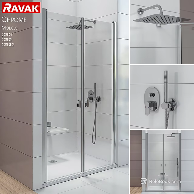 Sleek Modern Shower Sauna Design Featuring Glass Enclosure Shower Head Control Knobs And Tiled Walls 3d model 