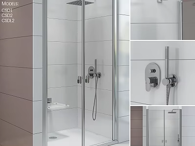 Sleek Modern Shower Sauna Design Featuring Glass Enclosure Shower Head Control Knobs And Tiled Walls 3d model