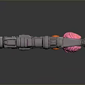 Futuristic Mechanical Gun Structure With Silver Frame Pink Brain Component Orange Accents And Coiled Cable 3d model