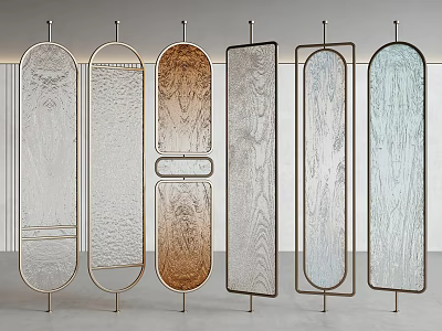 Modern Decorative Room Dividers With Various Shapes Metal Frames And Textured Panels 3d model