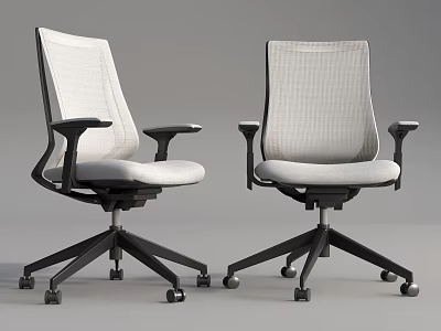 Two Modern Office Chairs With Light Seat And Back Black Armrests And Wheels 3d model
