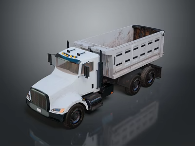 White Dump Truck With Open Bed And Multiple Wheels On Gray Surface 3d model