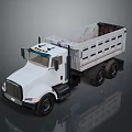 White Dump Truck With Open Bed And Multiple Wheels On Gray Surface 3d model