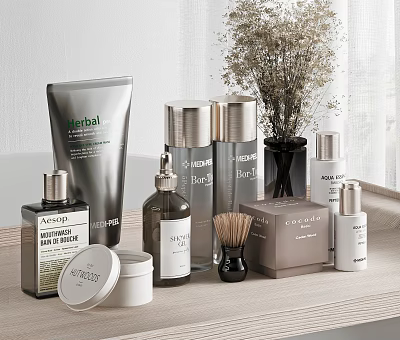 Daily Wash And Personal Care Products Display In Modern Setting 3d model