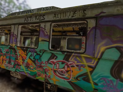 Abandoned Bus Covered With Colorful Graffiti Art On Old Worn Exterior 3d model