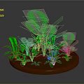 Lush Green Plant Arrangement With Round Brown Base And Tropical Leaves