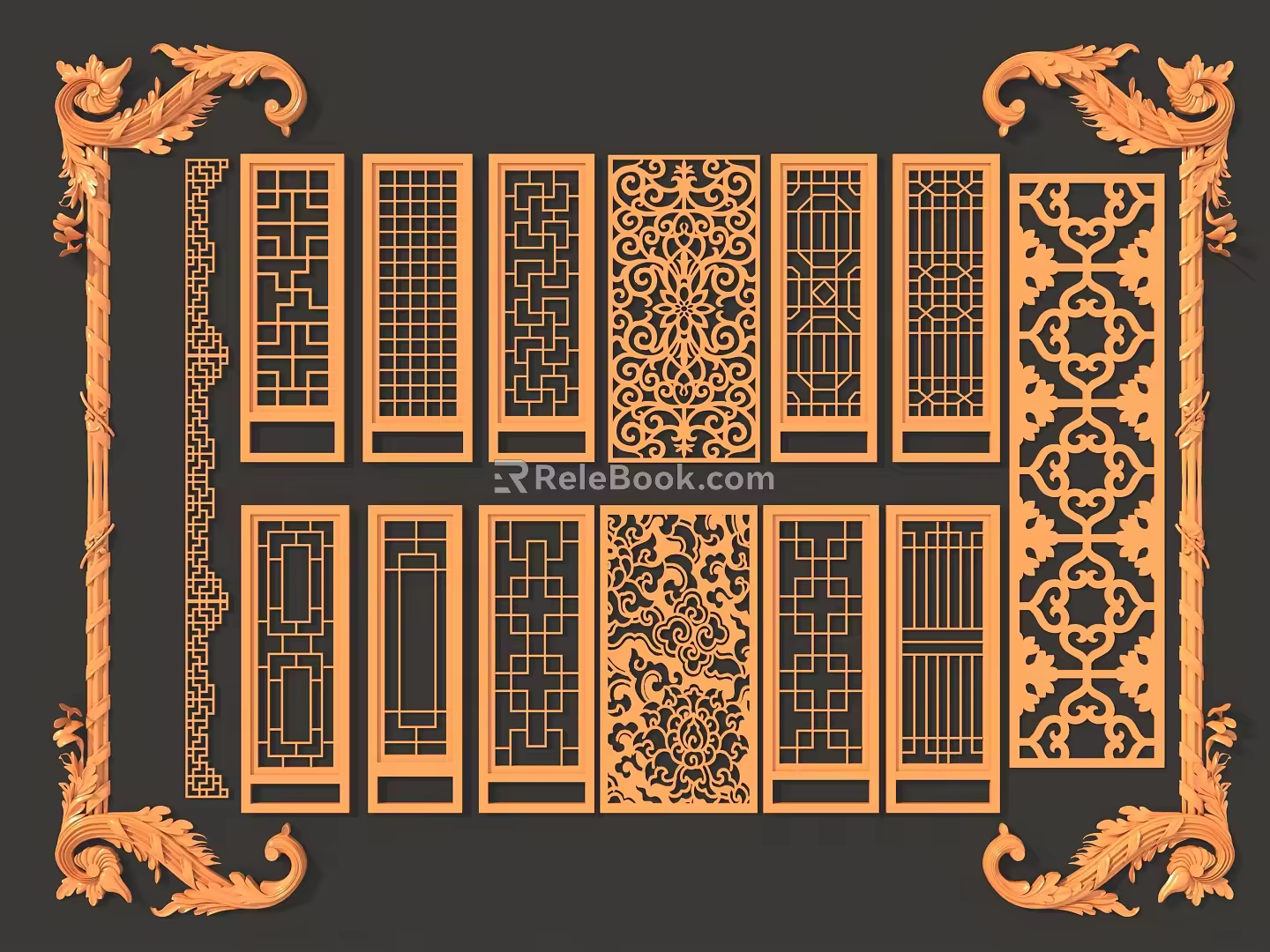 Chinese-style openwork window lattice window 3d model