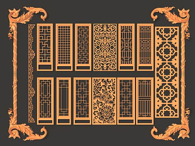 Chinese-style openwork window lattice window 3d model