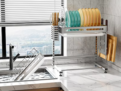 Modern Stainless Steel Bathroom Cabinet Rack With Multi-tier Storage And Marble Countertop Organization 3d model