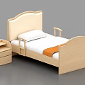 Single Bed With Wooden Frame Light Colored Headboard And Nightstand White Pillow Orange Blanket