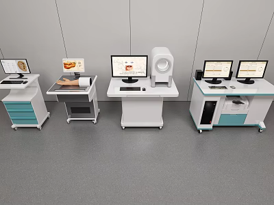 Modern Medical Equipment Workstations With Computer Monitors And Testing Instruments 3d model