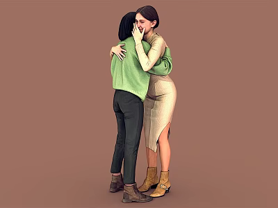 Two Women Embracing In Casual Stylish Outfits 3d model