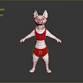 Low Poly Cat Character 3D Model Wearing Red Outfit Standing Pose 3d model