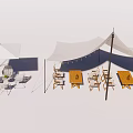 Outdoor Table And Chair Set Under Canvas Tent For Camping Gatherings
