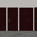 Dark Red Hinged Doors With Various Panel Designs And Metal Handles 3d model
