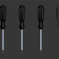 Four Professional Screwdrivers With Black Handles And Silver Shafts On Gray Background